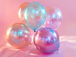 Iridescent balloon, pastel colors, shiny surface, floating, festive, light