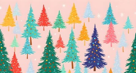 Colorful Christmas Tree Background Wallpaper Illustration. Generative AI