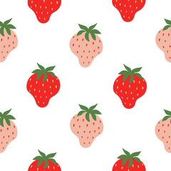 Seamless pattern of red and pink strawberries on transparent background. Summer backdrop