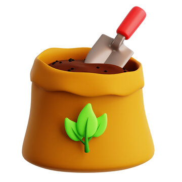 plant soil fertilizer sack with scoop farming gardening equipment 3d icon illustration render design
