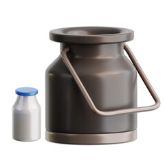 milk can with handle and fresh milk bottle product 3d icon illustration render design