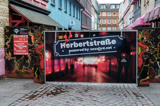 Hamburg, Germany - 27 .07.2023: Entrance gate on the Herbertstra&szlig;e in the German city Hamburg to the redlight district.