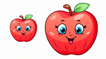 A delightful pair of animated apple characters with big eyes and leaves, radiating cheerful vibes and designed to appeal to children as well as adults, perfect for playful projects.