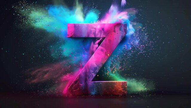 letter Z with neon art and powder explosion background