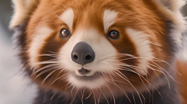  Close up of a red panda's face with a cute and endearing expression