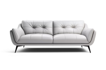 White leather sofa with shadow. Modern couch on a transparent background. PNG.