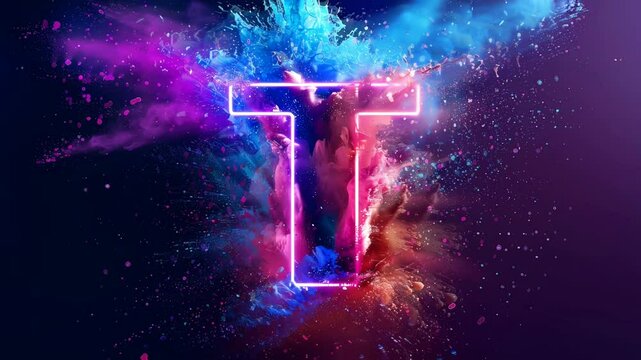 beautiful lette T with flowing neon color art