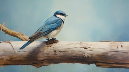 Obraz premium A beautiful bird with vibrant blue feathers perched on a log, captured in an outdoor setting, highlighting the essence of wildlife and the tranquil beauty of nature.