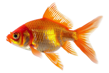 Goldfish on white background. Studio shot of a bright orange goldfish against a clean white background.
