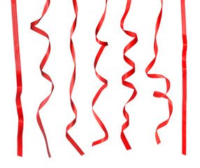 Beautiful red ribbons isolated on white, set