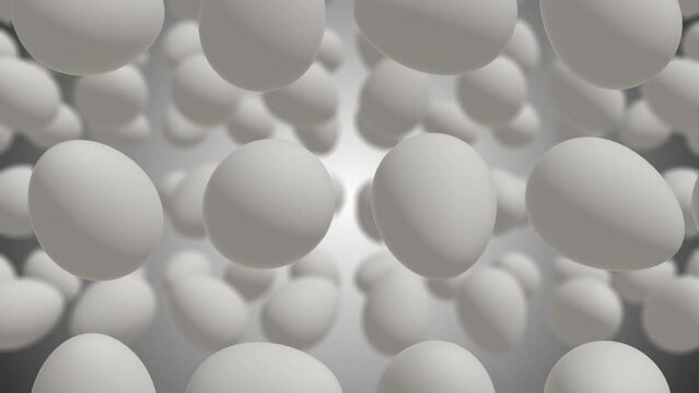 3D Eggs Falling Animation. Eggs Rain. 4K