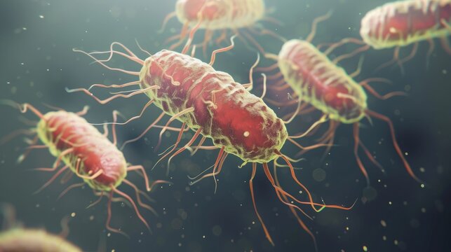 Magnified Salmonella bacteria causing typhoid and diarrheal illnesses