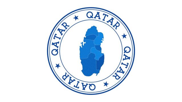 Qatar intro. Badge with the circular name and map of the country. Qatar round logo animation.