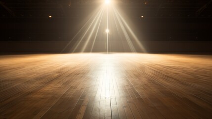 Brightly lit basketball court with soft diffused light beams creating a vibrant atmosphere