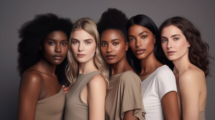 Portrait of multiracial women in studio looking at camera over grey background