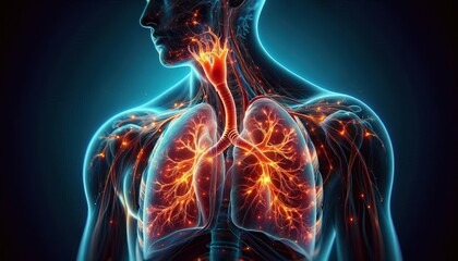  Detailed illustration of human chest showing intricate anatomy with visible lungs heart and upper respiratory system