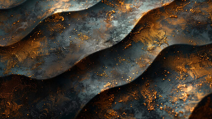 Abstract luxury elegant texture. Deep color and Gold waves background. Golden wave elements and particles. Template poster invitation flyer banner email header. Horizontal. Generative Ai content