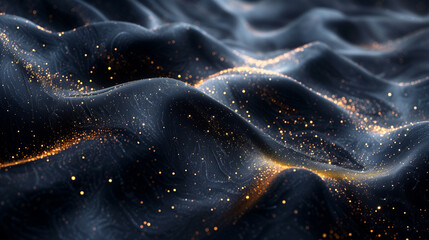 Obraz premium Abstract luxury elegant texture. Deep color and Gold waves background. Golden wave elements and particles. Template poster invitation flyer banner email header. Horizontal. Generative Ai content
