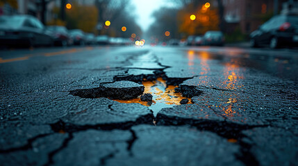 Road cracks from the effects of the earthquake