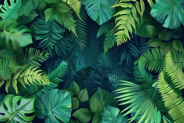 A vibrant and lush tropical rainforest canopy, showcasing the rich biodiversity of the region. Generative AI