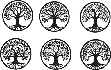 Set of Tree circle laser cutting template Silhouette design