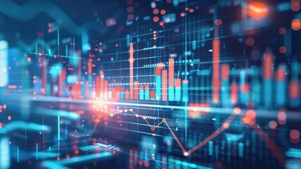 Obraz premium Abstract concept of financial data analysis with glowing graphs and charts on dark background