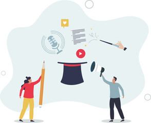 Content making for marketing influencers and online blogs.Podcast in social media or websites as creative editor work.flat illustration.