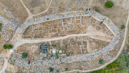 Ruins of ancient acropolis of Tiryns - a Mycenaean archaeological site in Argolis in the Peloponnese, and the location from which mythical hero Heracles performed his 12 labors, Greece.
