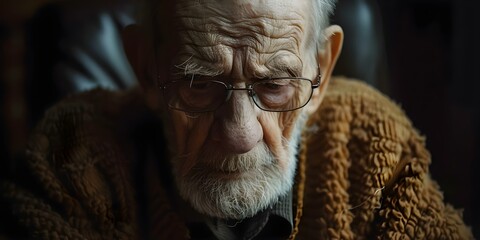 Elderly widower coping with loss seeking strength amid grief and health issues. Concept Coping with Loss, Seeking Strength, Elderly Widower, Grieving Process, Health Challenges