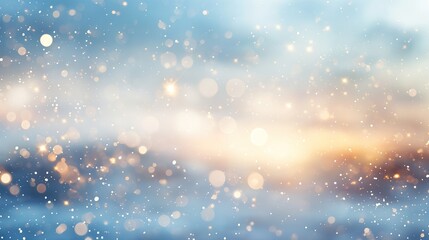 Fototapeta premium light blue snow and golden bokeh flare light effect on winter background