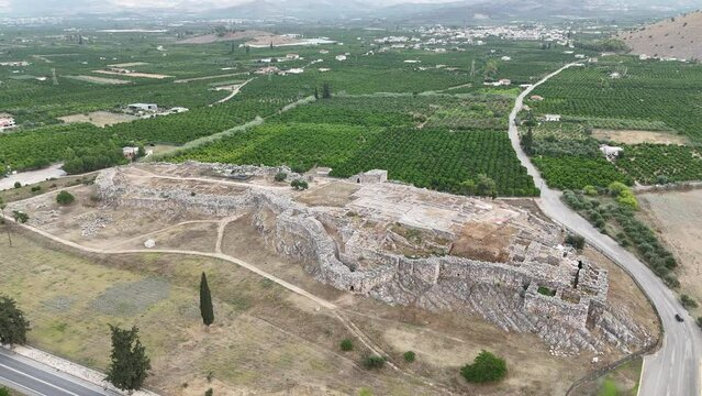 Ruins of ancient acropolis of Tiryns - a Mycenaean archaeological site in Argolis in the Peloponnese, and the location from which mythical hero Heracles performed his 12 labors, Greece.