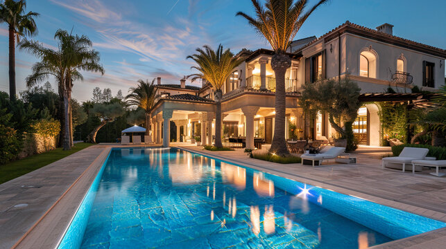 Modern house with pool, modern villa with pool on the beach, luxury villa.