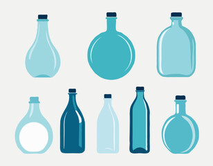 Bottles for water in different shapes vector illustrations
