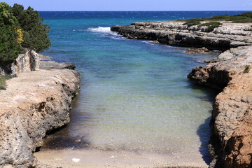 Picturesque seascape with cliffs in Ostuni, Italy