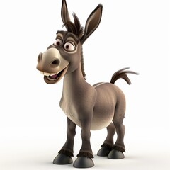 Donkey 3D cartoon isolated whitebackground 