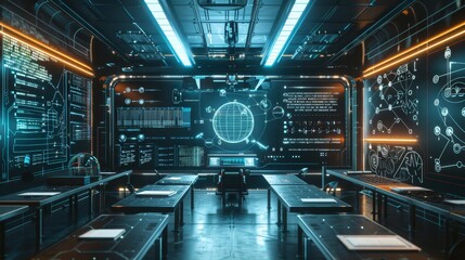 Futuristic High-Tech Control Room with Digital Interfaces, Generative AI