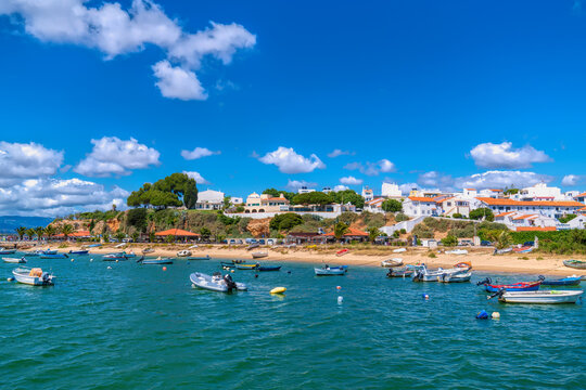 Alvor Portugal boats in harbour in beautiful Algarve town between Portimao and Lagos