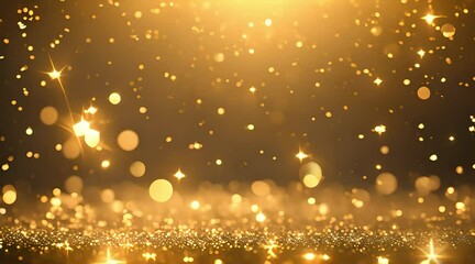 3d Animation Particles gold bokeh glitter awards dust abstract loop background. Beautiful Gold Floating Dust Particles with Flare in Slow Motion. Dynamic Wind Particles In The Air With Bokeh