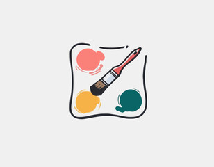 Paints and brush line and solid icon, drawing concept, Paintbrush with palette sign on white background