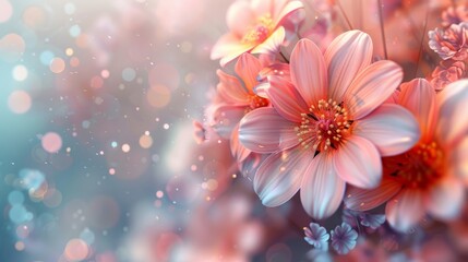Fototapeta premium Delicate pink flowers against a soft, bokeh background