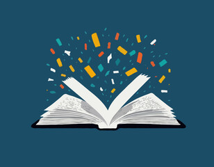 Book with letters falling