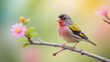 Obraz premium colourful tiny finch stands on a branch | Bird Photography