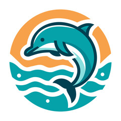 Jumping Dolphin in Vibrant Waters. BLue Sea Creature. Vector Illustration.