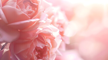 Obraz premium Delicate pink roses in soft color and blur style Selective focus To use as background for creative design for birthday Valentines Day wedding celebration : Generative AI