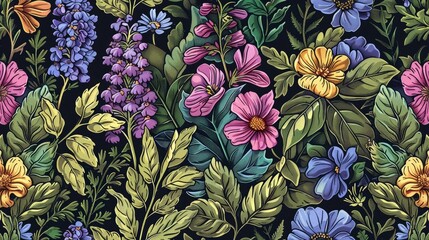 Floral pattern with herbs and flowers