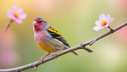 Obraz premium colourful tiny finch stands on a branch | Bird Photography