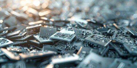 Pile of discarded computer parts for disposal or recycling electronic waste. Concept E-Waste Recycling, Discarded Electronics, Environmental Sustainability, Technology Disposal, Responsible Recycling