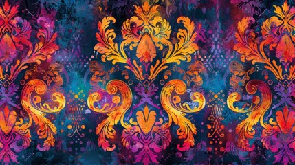 Vibrant floral damask pattern