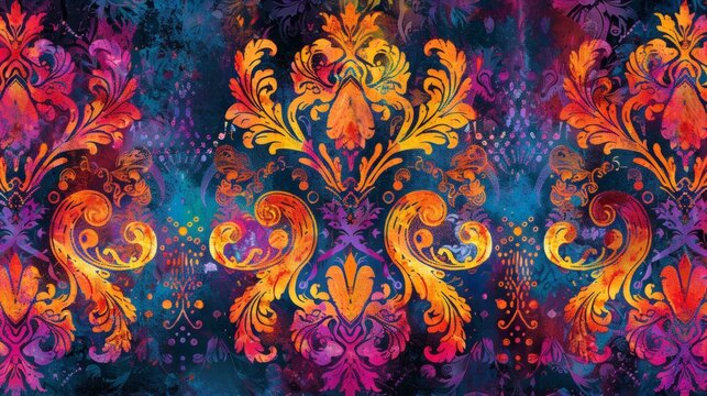 Vibrant floral damask pattern