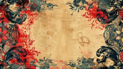 Vintage red floral invitation design